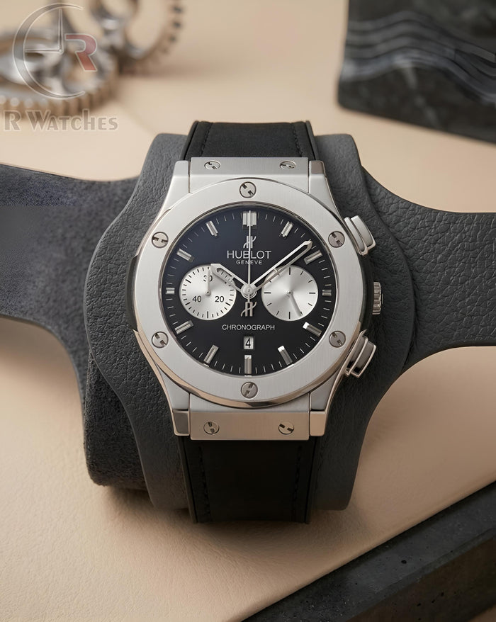 (OS2) Hublot Leather Silver Black