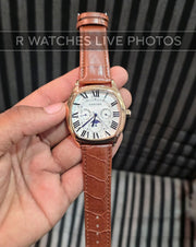 (OS3)⭐ Cartier Leather Sun moon Edition White Roman Dial