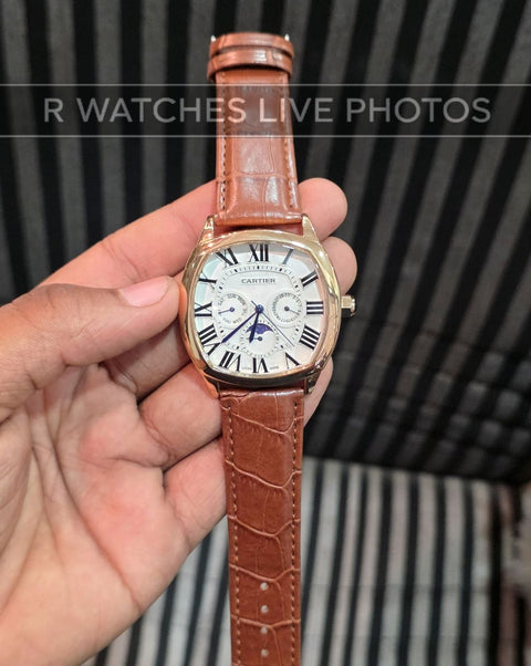 (OS3)⭐ Cartier Leather Sun moon Edition White Roman Dial