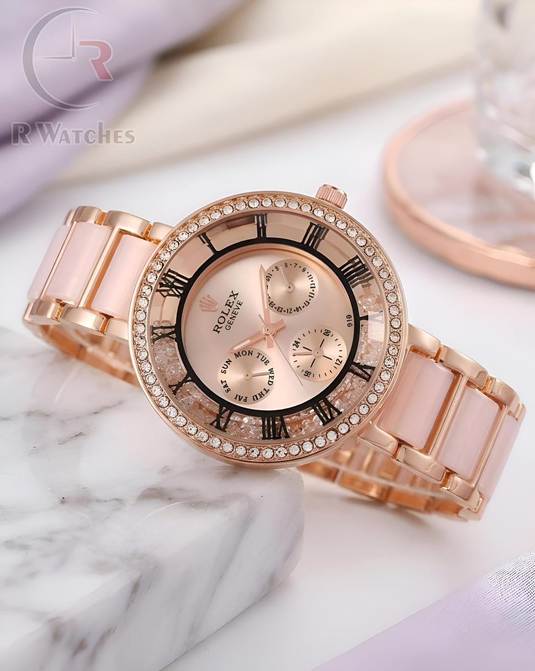 (OS) Rolex Girls Diamond Full Rose Gold Dial