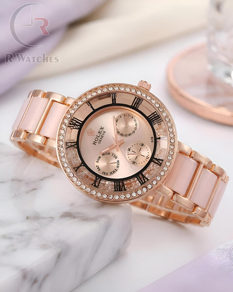 (OS)⭐ Rolex Girls Diamond Full Rose Gold Dial