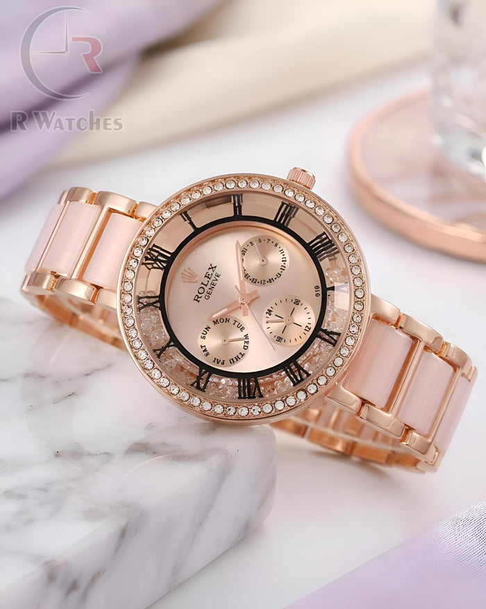 (OS) Rolex Girls Diamond Full Rose Gold Dial