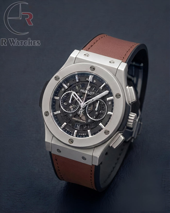 (OS) Hublot Leather Silver Brown