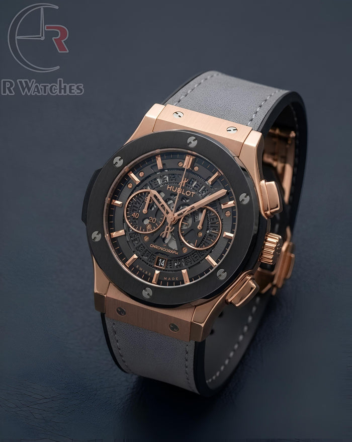 (OS2) Hublot Machinery Leather Black Rose Gold Grey