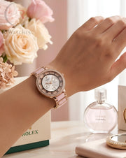 (OS)⭐ Rolex Girls Diamond Rose Gold White Dial