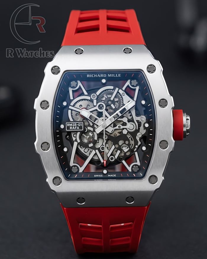 (SS) RM Silicon Red Silver Black Dial