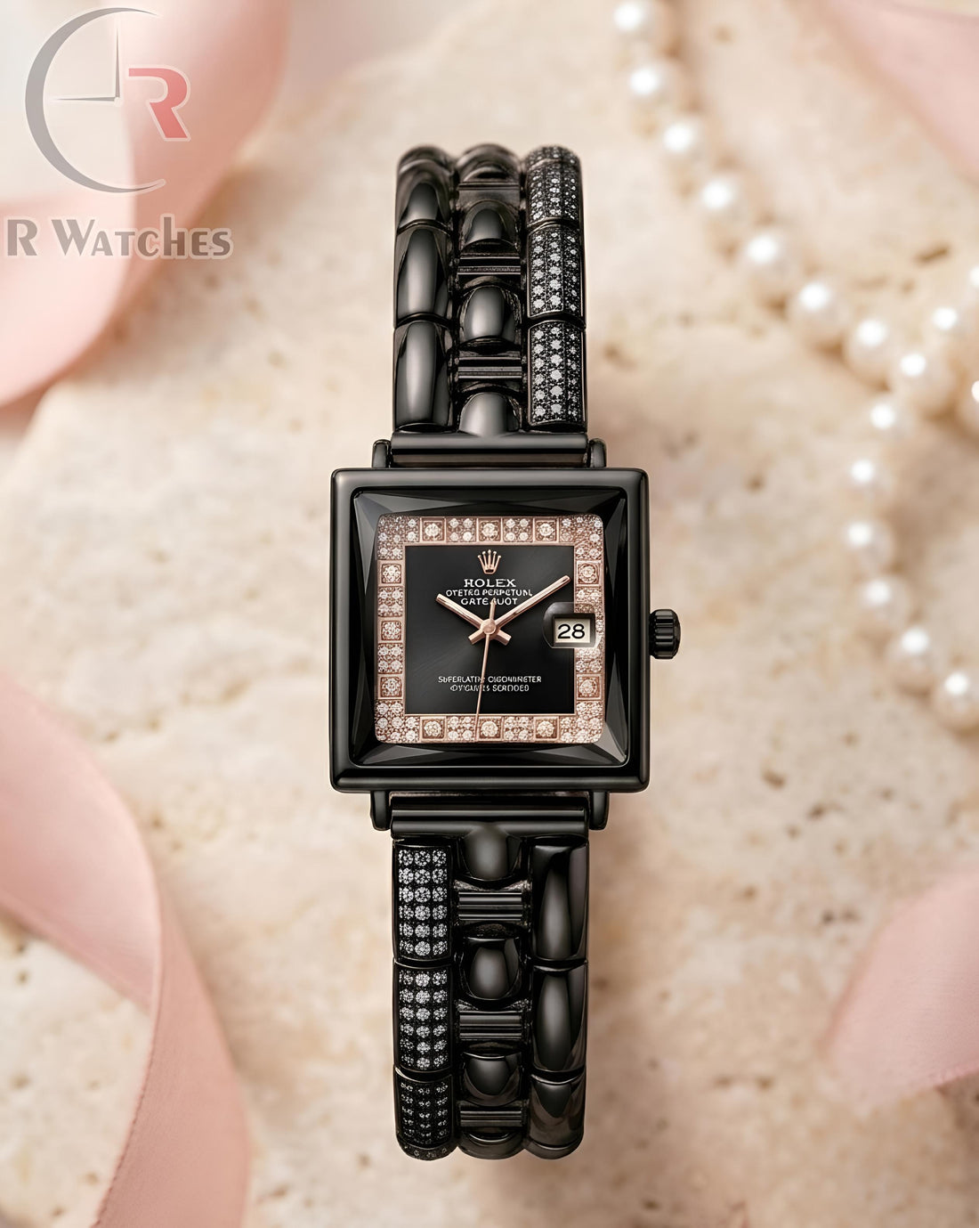 (SS) Rolex Girls Diamond Full Black