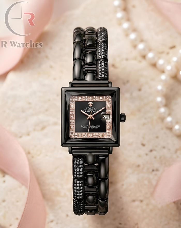 (SS) Rolex Girls Diamond Full Black
