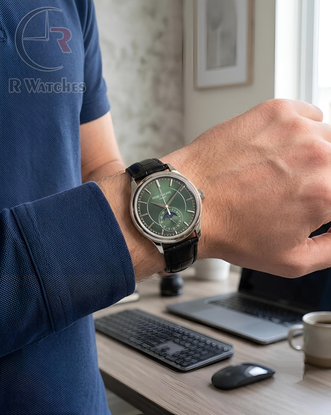 (OS) Patek Philippe Leather Silver Green Black