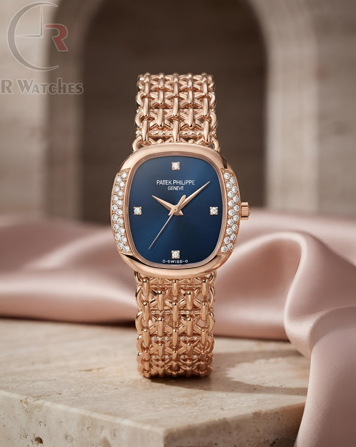 (OS) Patek Philippe Girls Diamond Rose Gold Blue