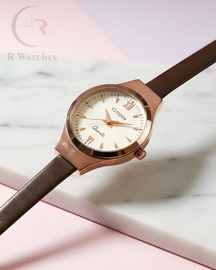 (OS) Citizen Girls Leather brown Rose Gold White