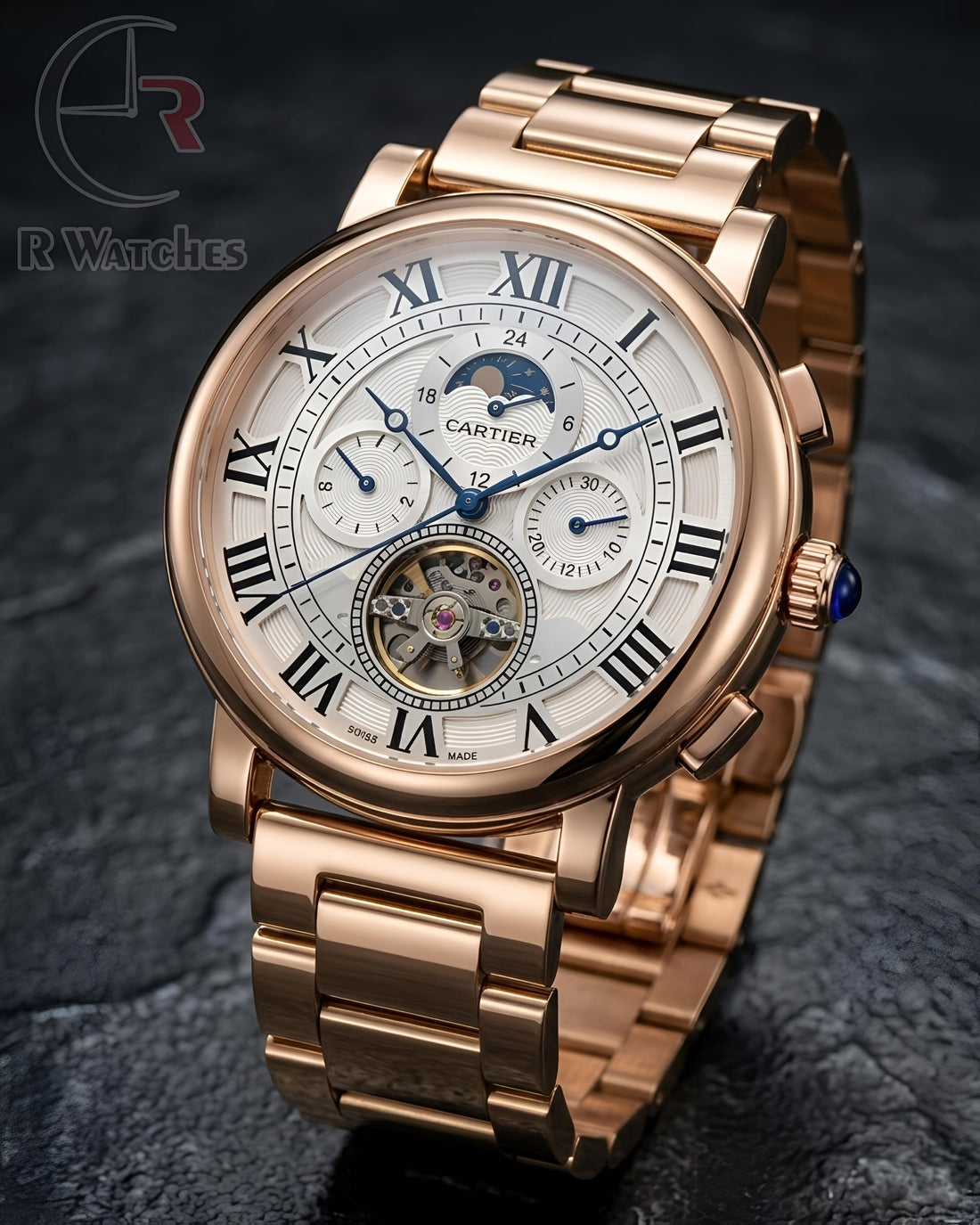 (SS) Cartier Automatic Rose Gold White Roman Dial