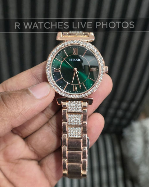 (OS)⭐ Fossil Girls Rose Gold Green Dial