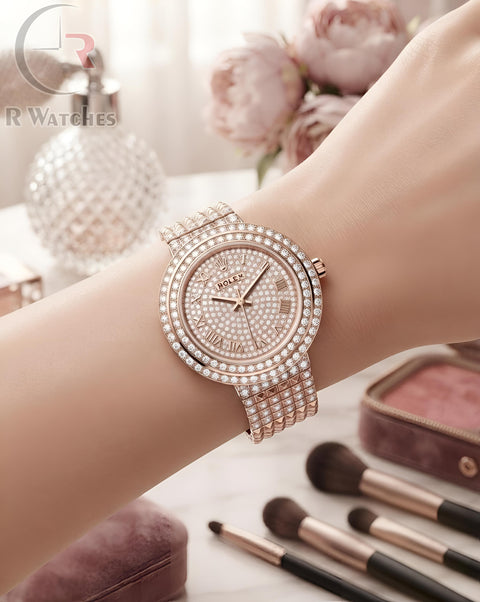 (OS) Rolex Girls Diamond Roman Rose Gold