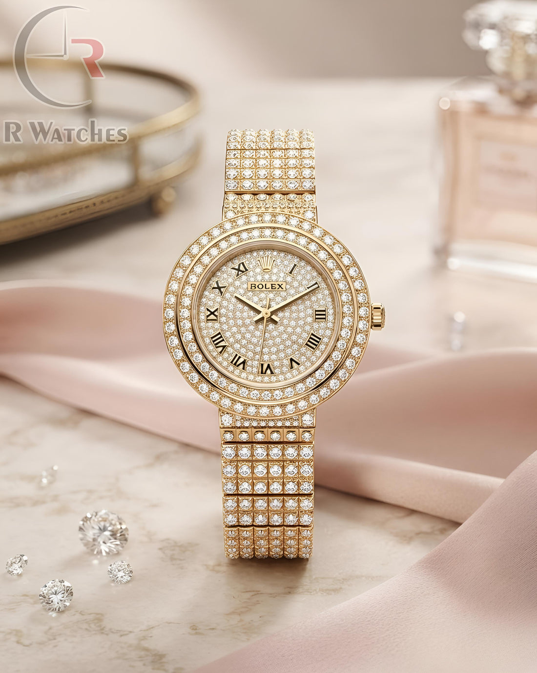 (OS) Rolex Girls Diamond Roman Gold