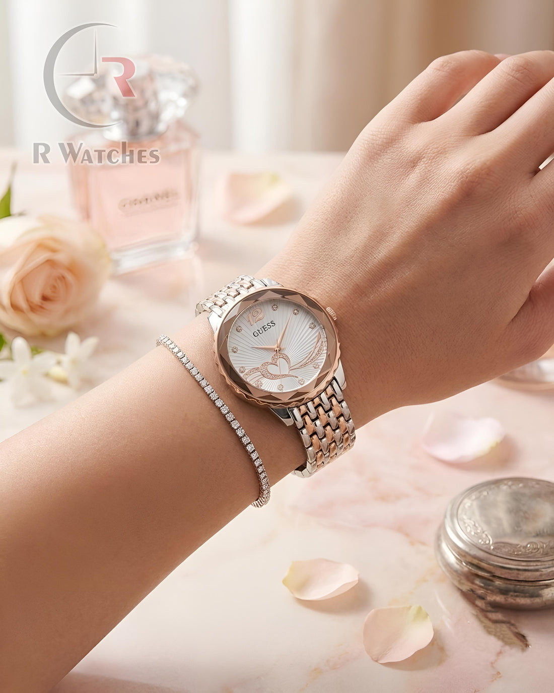 (OS2) Guess Girls Diamond Cutt Rose Gold White