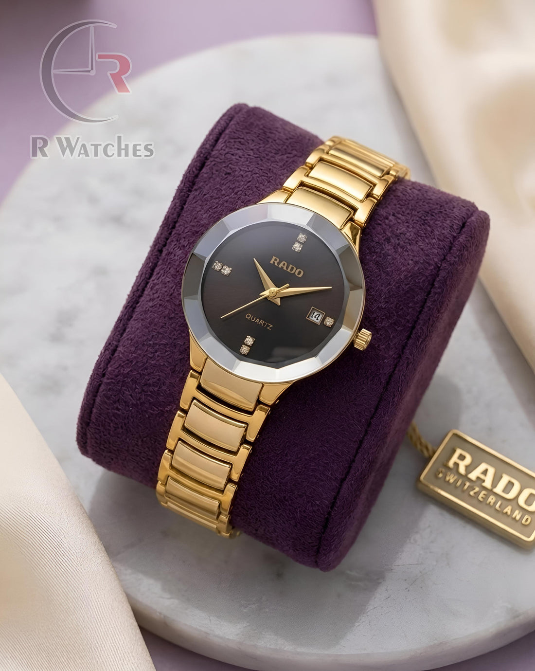 (OS) Rado Girls Diamond Cutt Gold Black