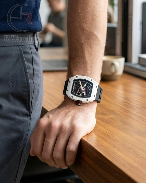 (OS)⭐ RM Silicon Black White Dial