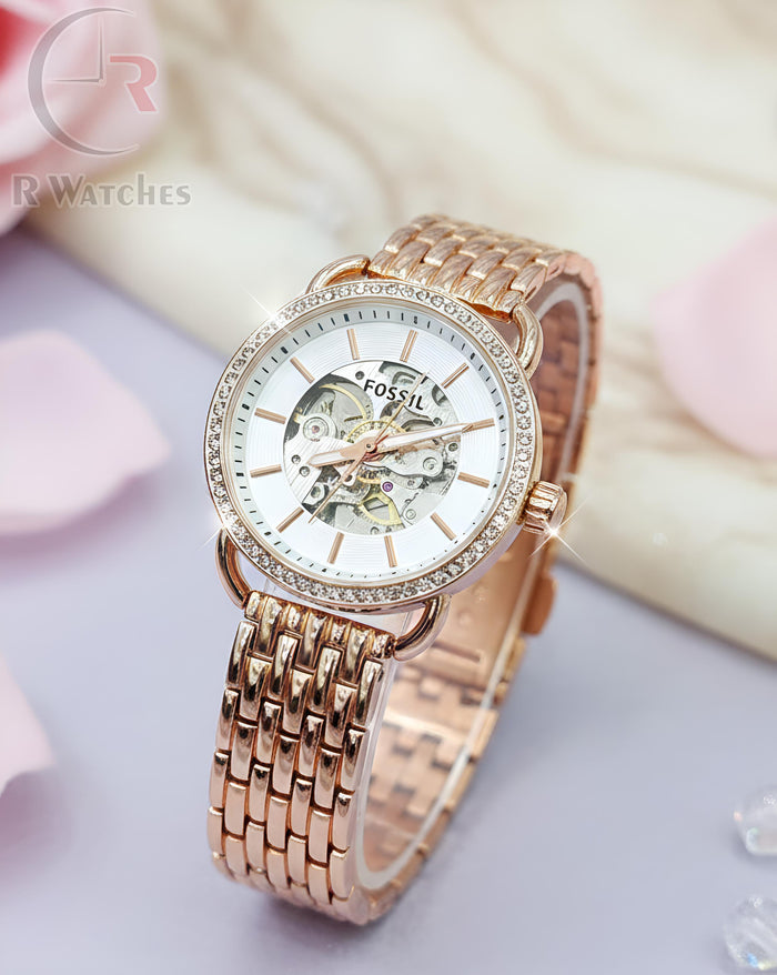 (OS) Fossil girls automatic rose gold white