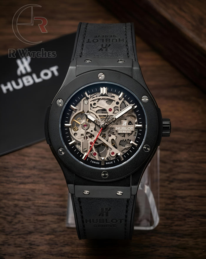 (OS) Hublot Automatic Leather Full Black