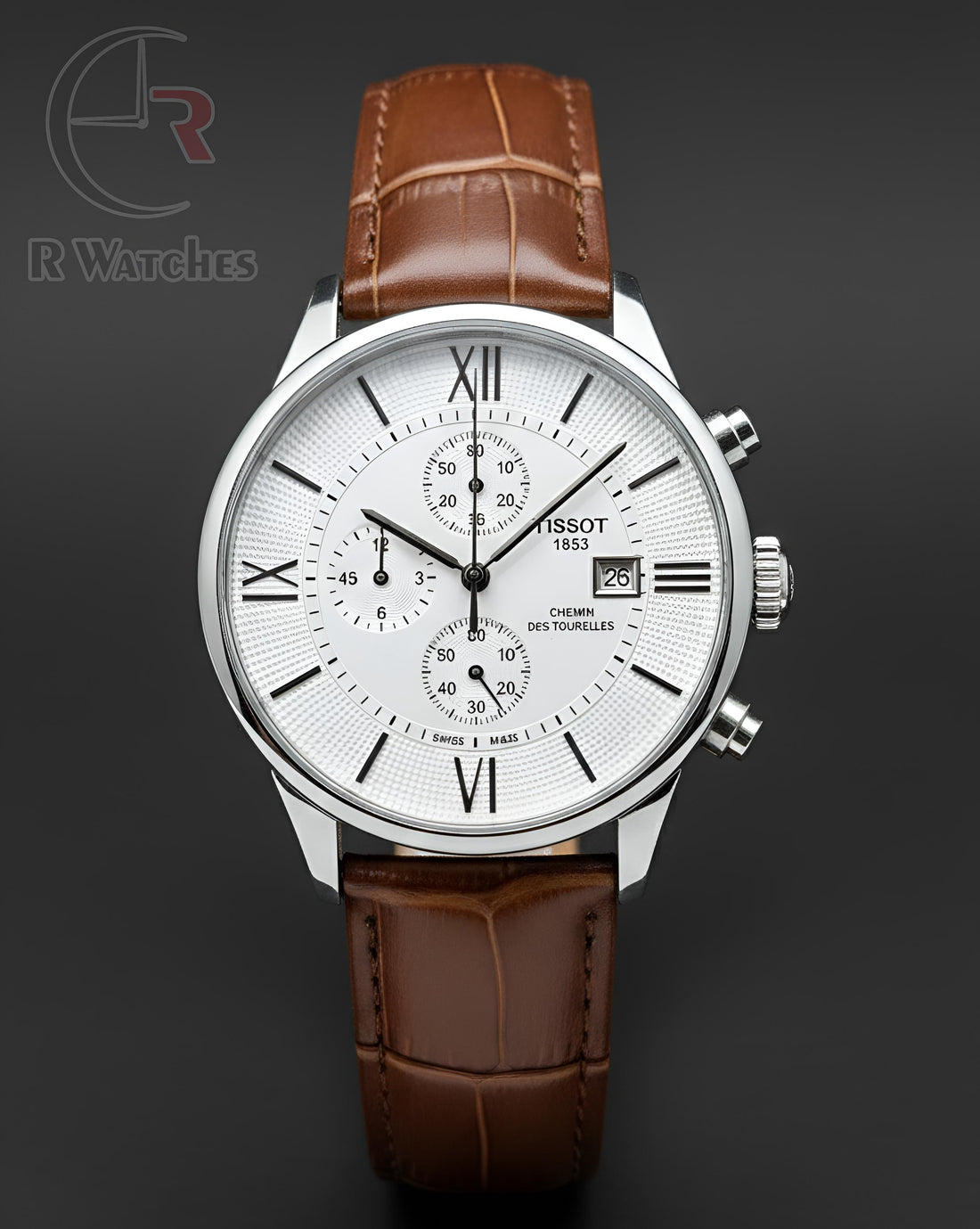 (OS2)⭐ Tissot Leather Brown Silver White Dial