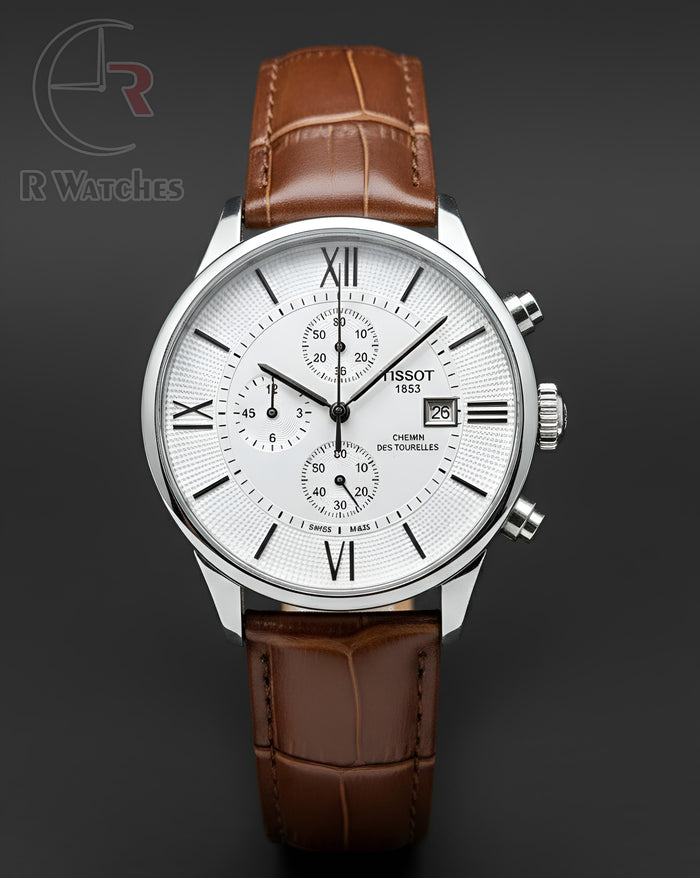 (OS2)⭐ Tissot Leather Brown Silver White Dial
