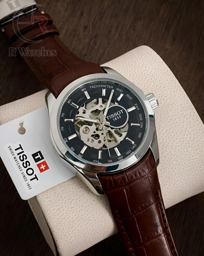 (SS) Tissot Automatic Leather Silver Black