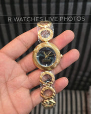 (OS)⭐ LV Girls Diomond Cutt Gold Black Dial
