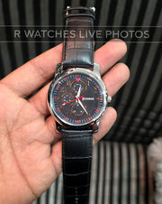 (OS)⭐ Curren Leather Black Silver Black Dial