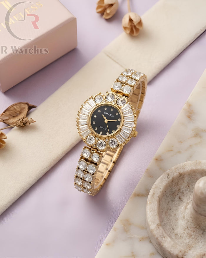 (OS) Chanel Girls Diamond Gold Black
