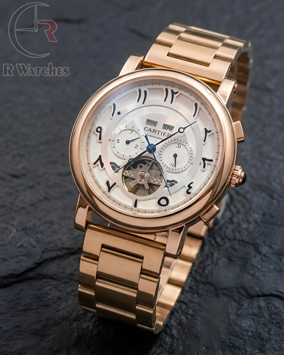 (SS) Cartier Automatic Rose Gold White Arabic Dial