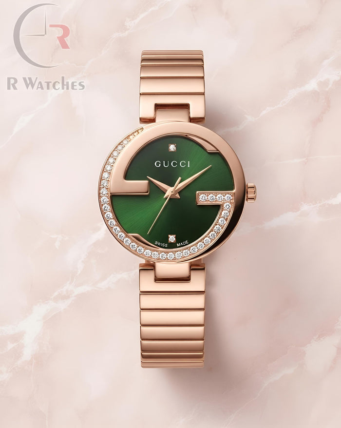 (OS) Gucci Girls Diamond Rose Gold Green