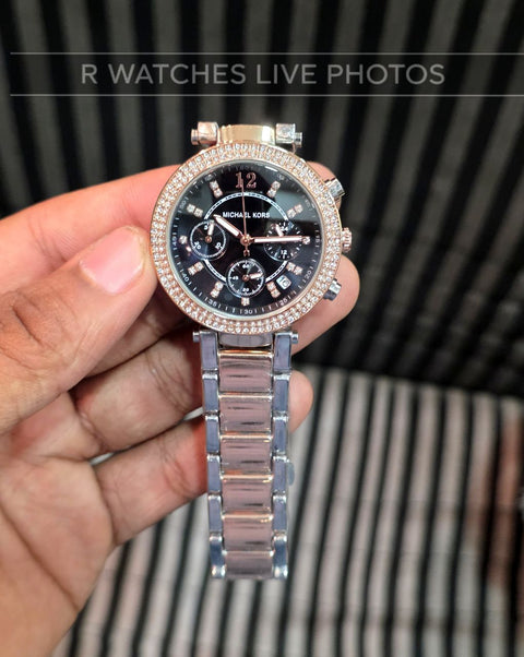 (OS)⭐ MK Girls Rose Gold Black Dial