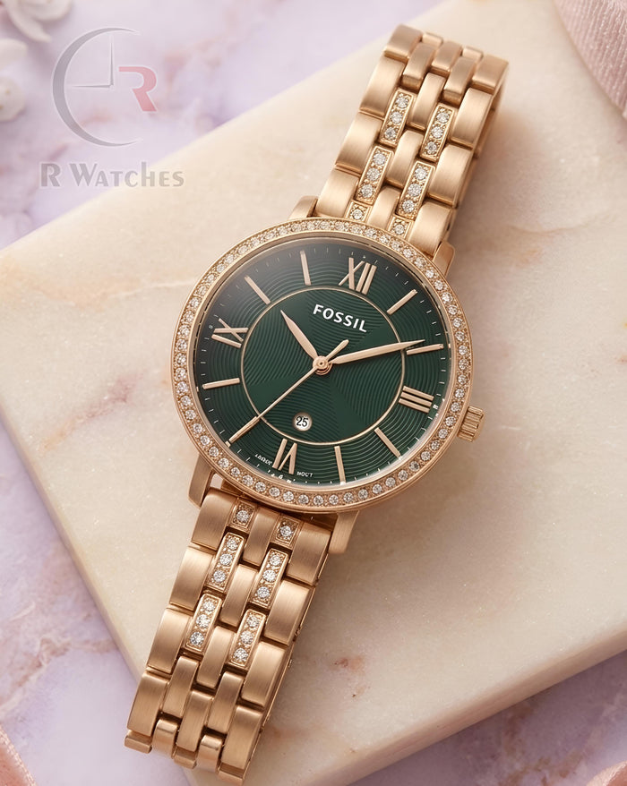 (SS) Fossil Girls Rose Gold Green