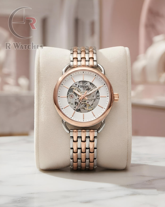 (OS) Fossil Girls Automatic Rose Gold White