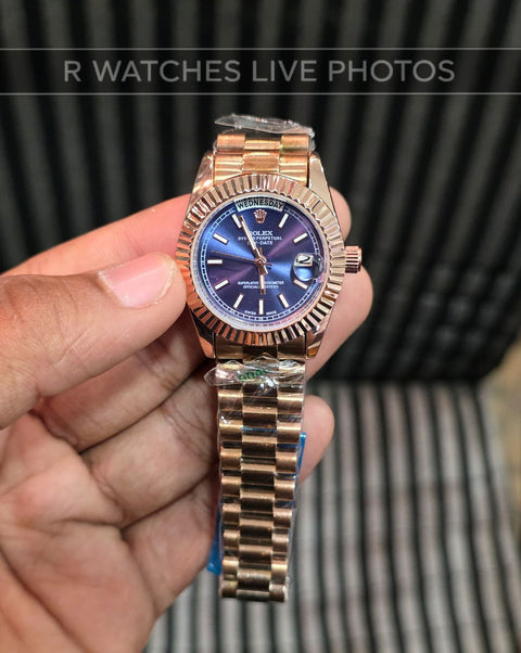 (OS)⭐ Rolex Girls Rose Gold Blue Dial