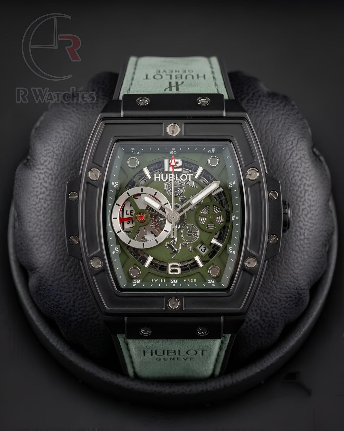 (OS2) Hublot Leather Machinery Green Black