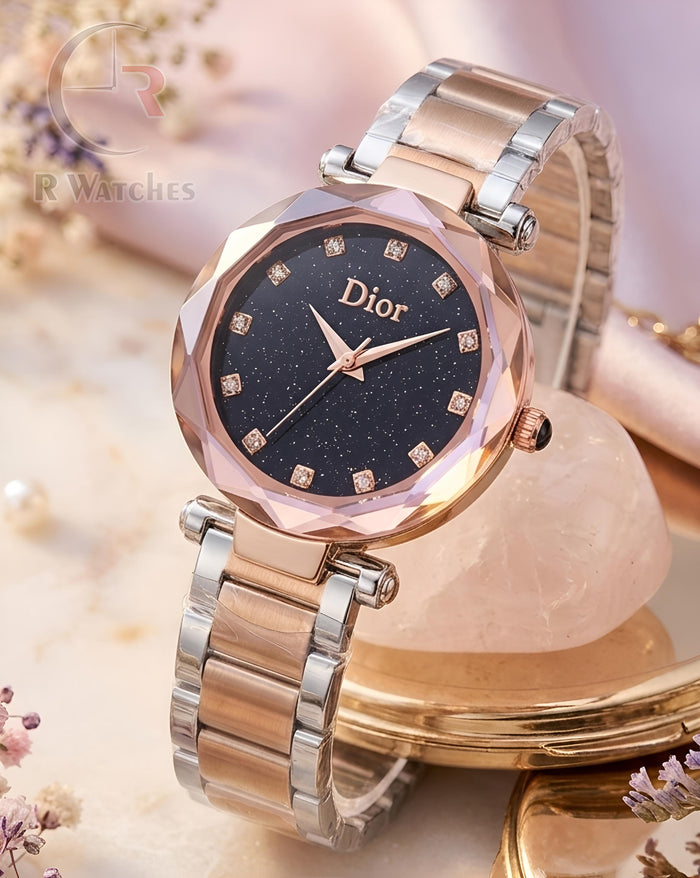 (SS) Dior Girls Rose Gold Black Dial