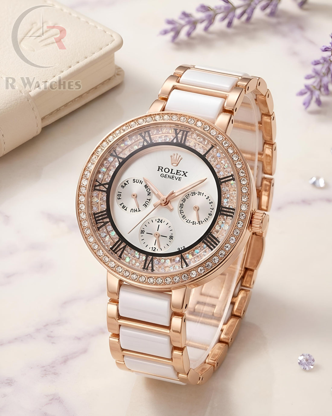 (OS2) Rolex Girls Diamond Rose Gold White Dial