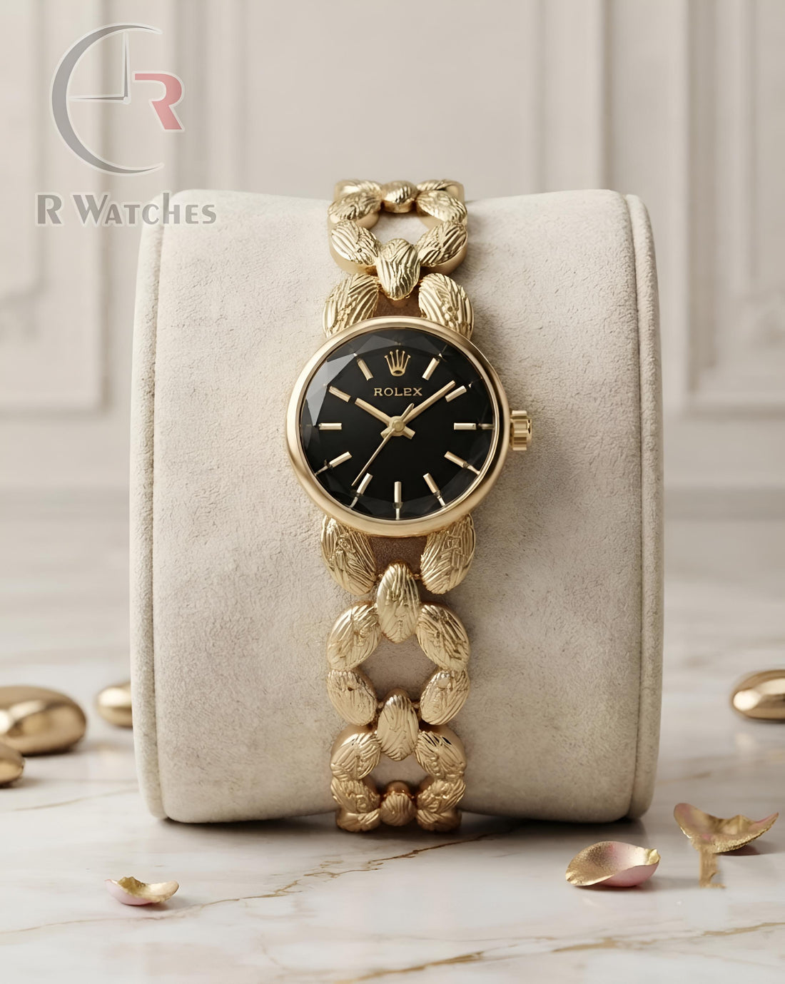 (SS) Rolex Girls Diamond Cutt Gold Black