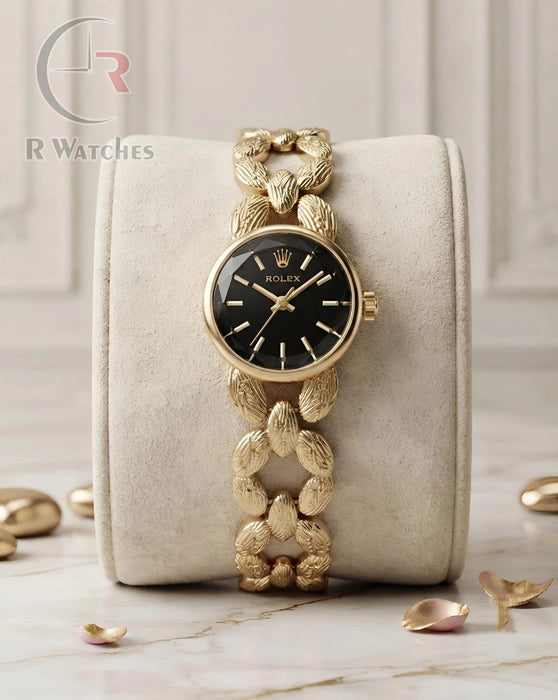 (SS) Rolex Girls Diamond Cutt Gold Black