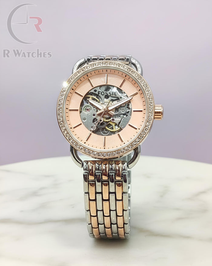 (OS) Fossil girls automatic dual tone Pink