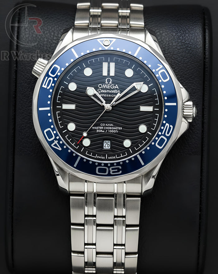 (OS) Omega automatic silver Black blue ring