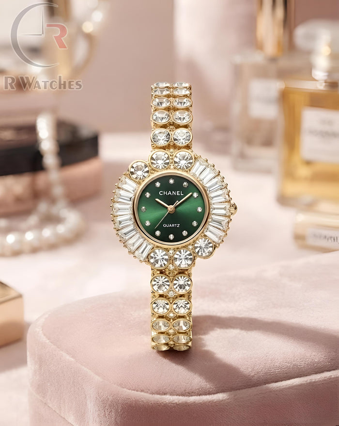 (OS) Chanel Girls Diamond Gold Green