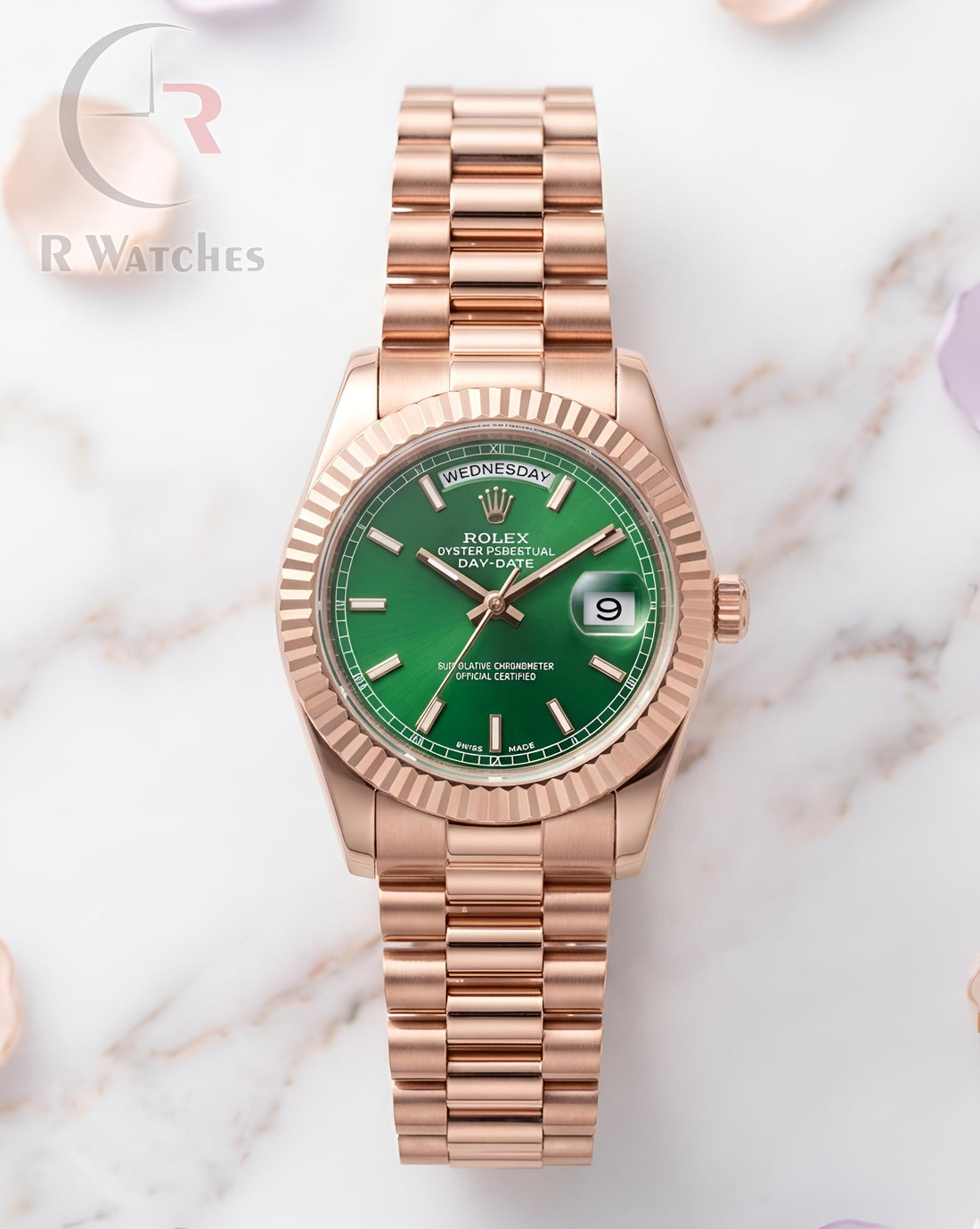 (OS2) Rolex Girls Rose Gold Green Dial