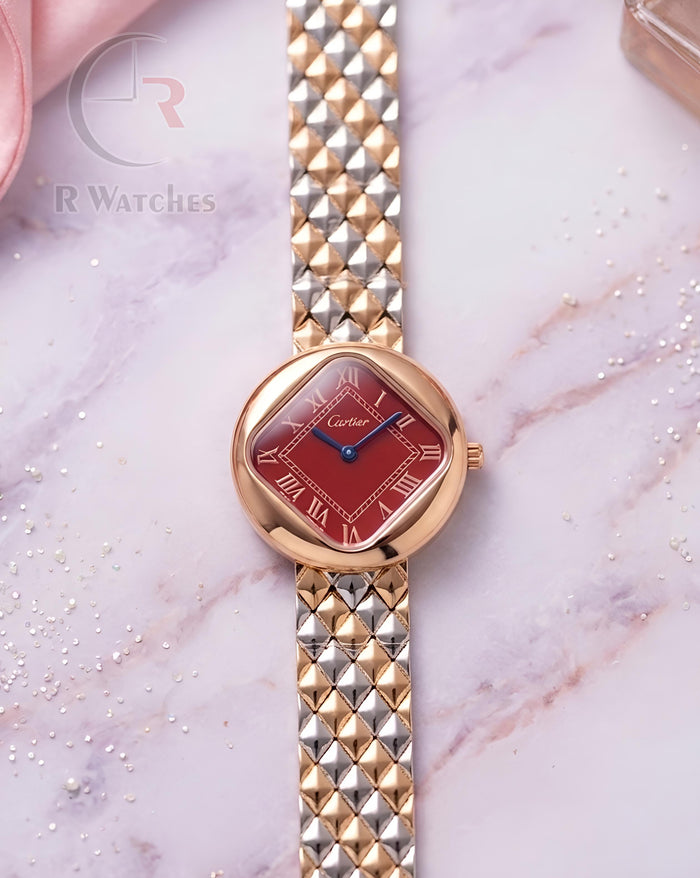 (OS)⭐ Cartier Girls Dual Tone Red Roman Dial
