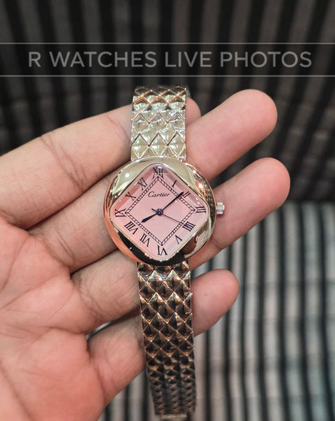 (OS)⭐ Cartier Girls Rose Gold Pink Roman Dial