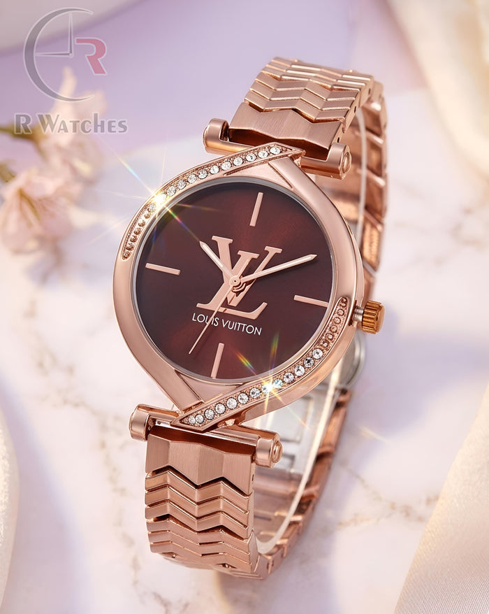 (OS) LV Girls Rose Gold Brown Dial