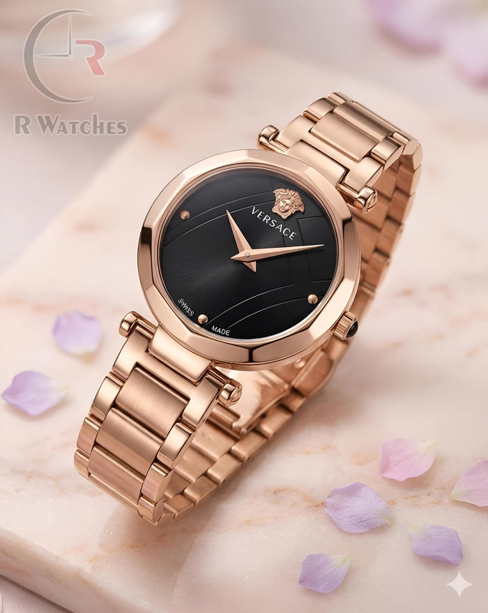 (OS2) Versace girls rose gold black dial