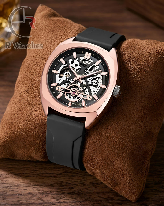 (OS) Fossil Automatic Silicon Rose Gold Black